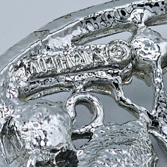 Sarah Coventry Brooch Vtg Springtime 1972 Silver Tone Purple Green Blue Filigree - Picture 8 of 9